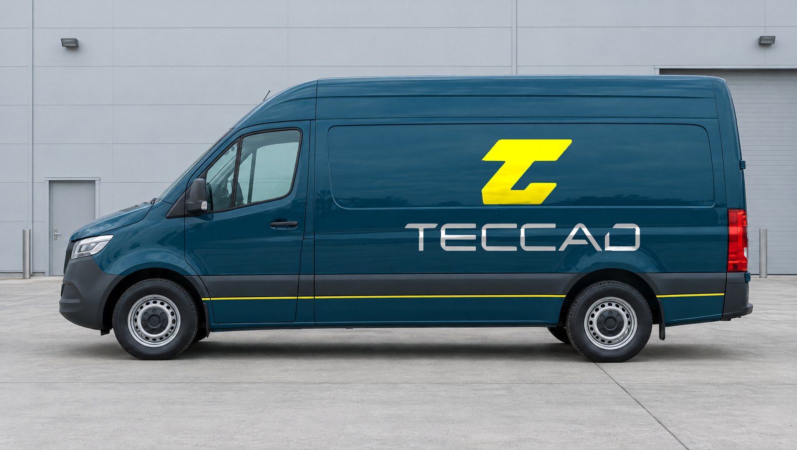 TECCAD-Transporter in Petrol mit Bildmarke und Wortmarke