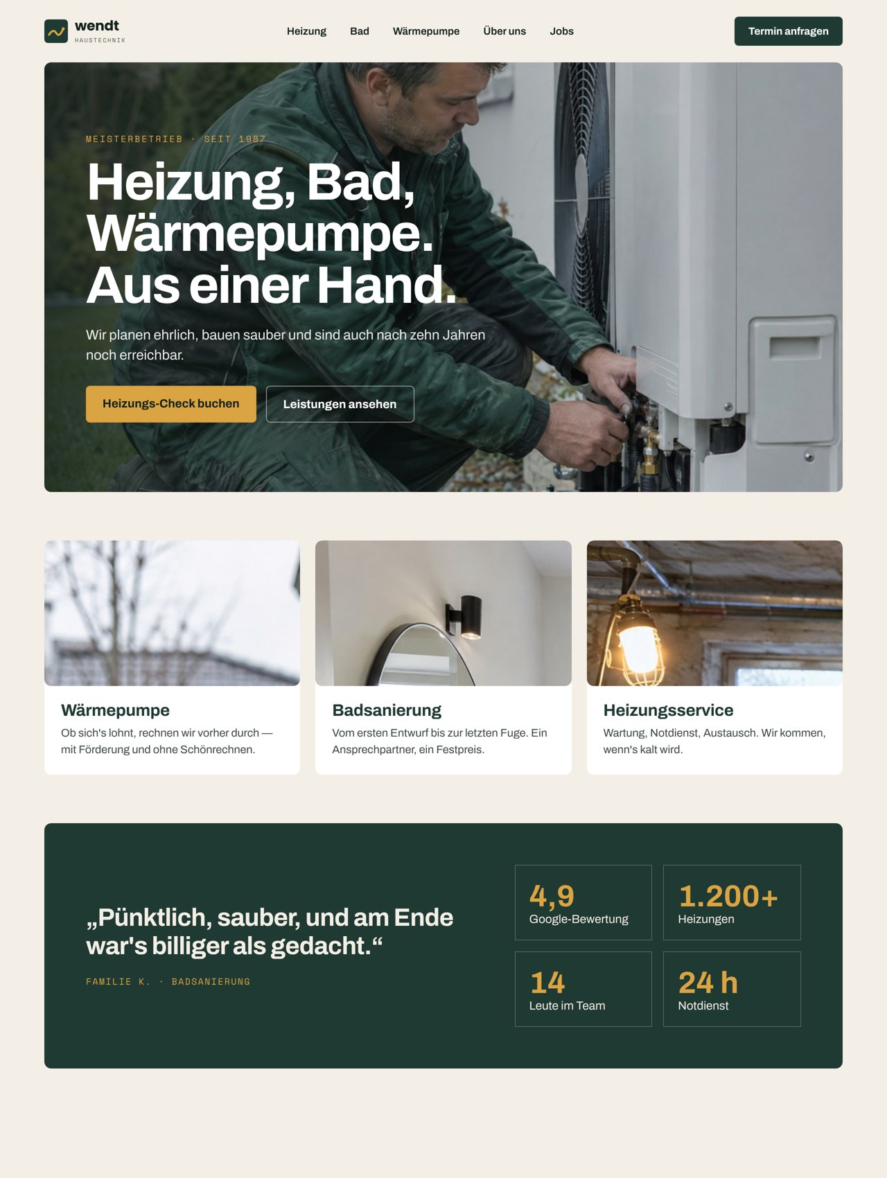 Beispiel-Webseite eines Haustechnik-Betriebs